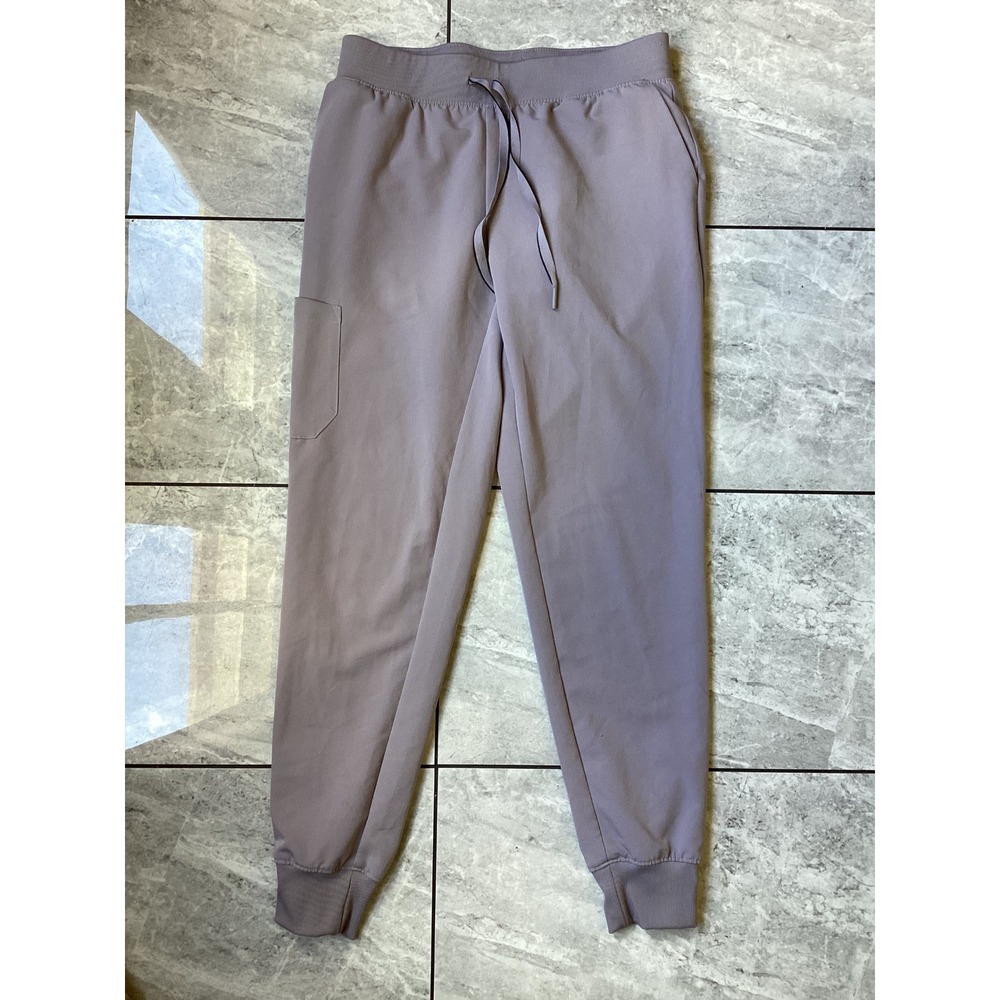 Jaanuu Womens Mauve Gray Scrub Jogger Pants Tapered Cuffs Size S